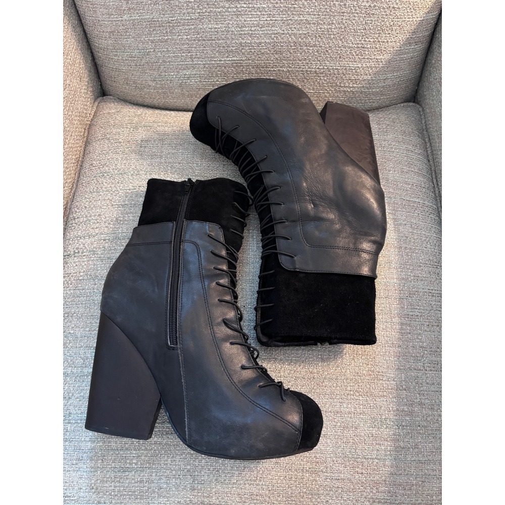 Jeffrey Campbell Ronson Black Leather Suede Lace Up Platform Ankle Boots 10M - Picture 7 of 10